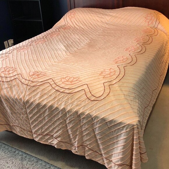 Vintage Peach Chenille MCM full/Q bedspread - Picture 9 of 11